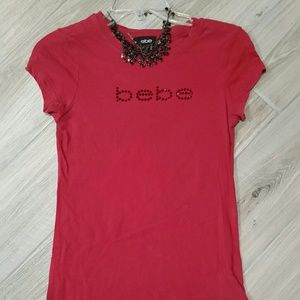 Red rhinestone BEBE Logo shirt - Cotton/6% spandex